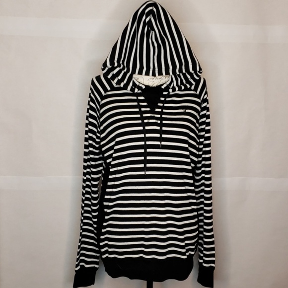Hurley Tops - Hurley wm lrg hoodie pullover black white stripes